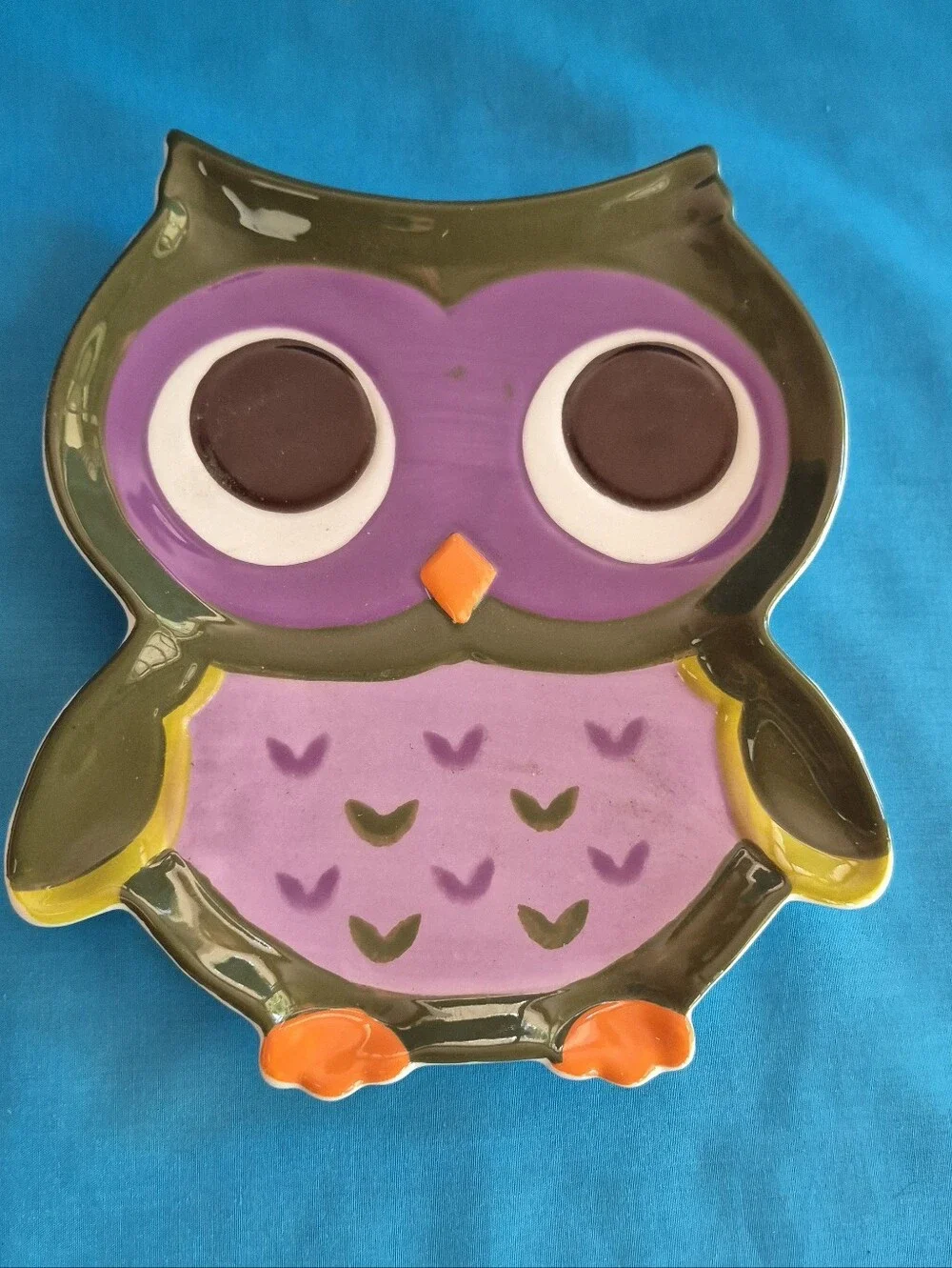 Purple Owl Ceramic Spoon Rest Utensil Dish by Mesa Kitchen Stove Cooking